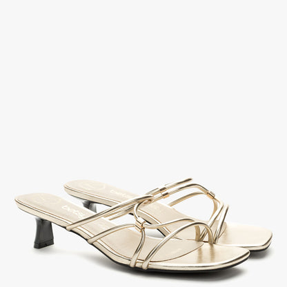 Gold Metallic Strappy Kitten Heel Sandals