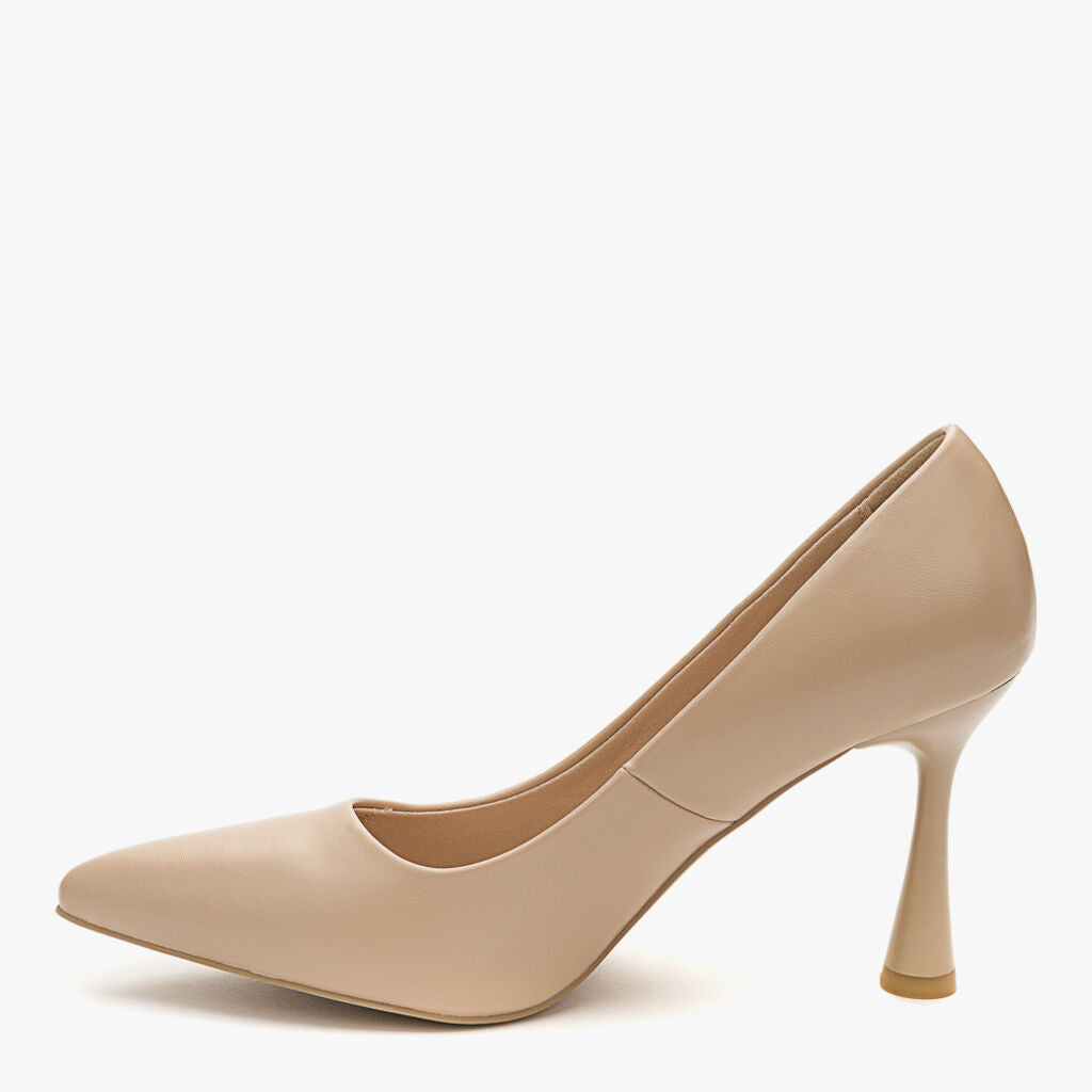 Beige Pointed Toe Stiletto Pumps with Sculpted Heel