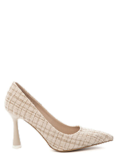 Beige Textured Pump with Sculpted Heel