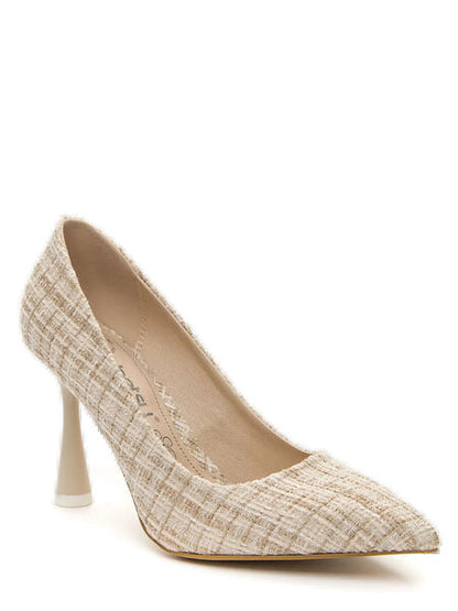 Beige Textured Pump with Sculpted Heel