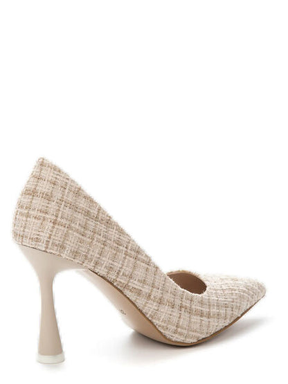 Beige Textured Pump with Sculpted Heel