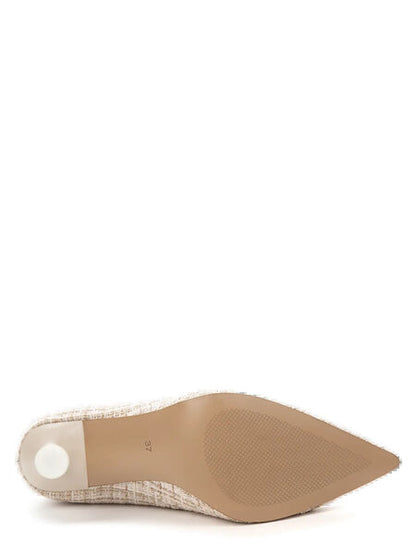 Beige Textured Pump with Sculpted Heel