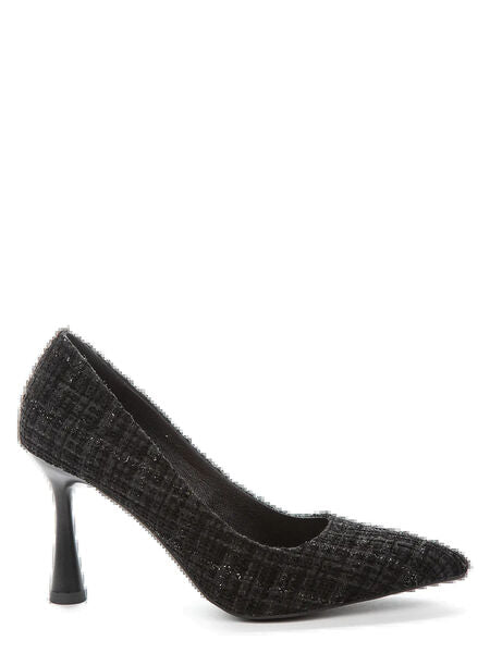 Black Textured Pumps with Flared Heel