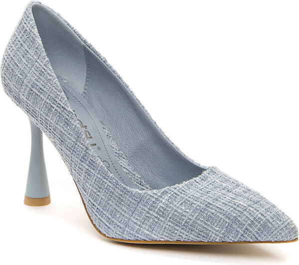 Blue Tweed Pump with Sculpted Heel
