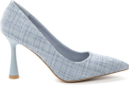 Blue Tweed Pump with Sculpted Heel