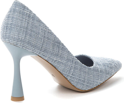 Blue Tweed Pump with Sculpted Heel