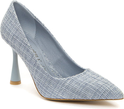 Blue Tweed Pump with Sculpted Heel