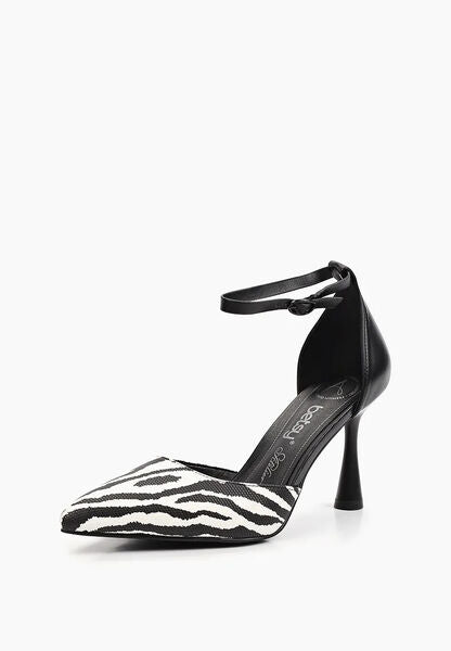 Black and Zebra Print Heeled Sandal with Ankle Strap