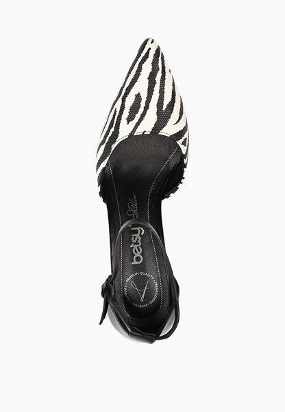 Black and Zebra Print Heeled Sandal with Ankle Strap