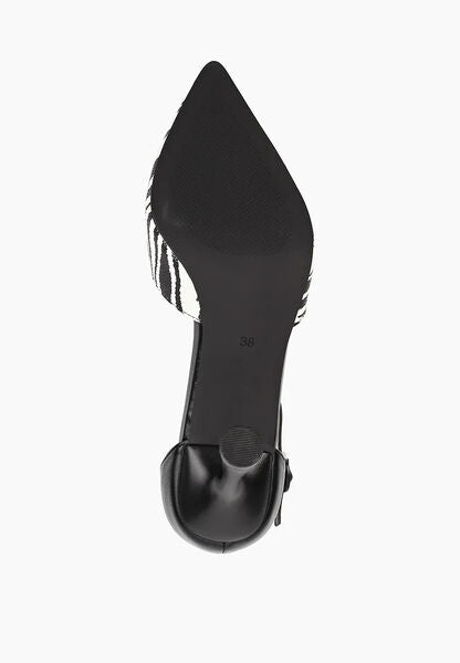 Black and Zebra Print Heeled Sandal with Ankle Strap