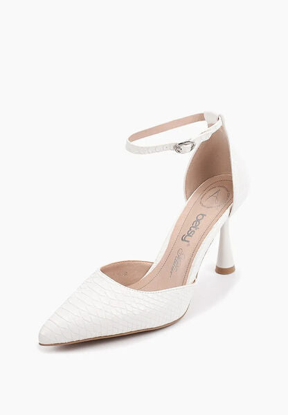 White Textured Ankle Strap Heels