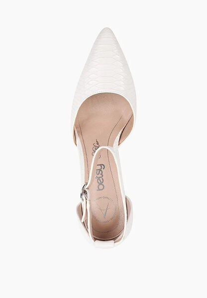 White Textured Ankle Strap Heels