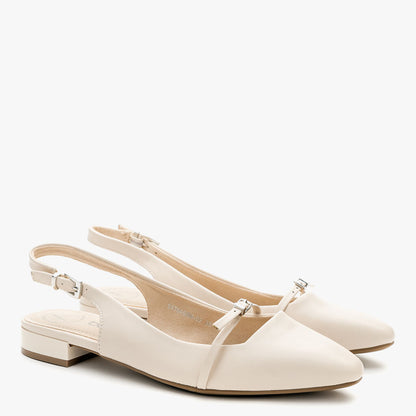 Cream Slingback Flats with Square Toe