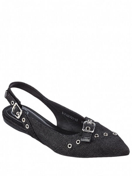 Black Textured Pointed Slingback with Buckles