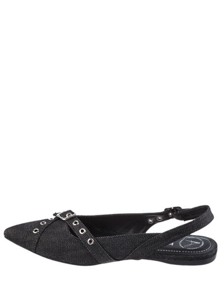 Black Textured Pointed Slingback with Buckles
