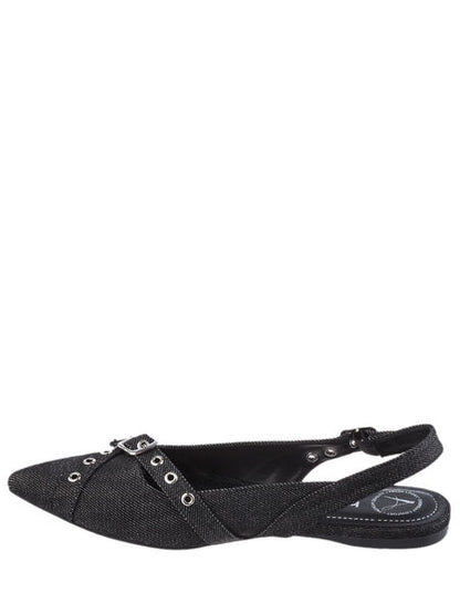 Black Textured Pointed Slingback with Buckles