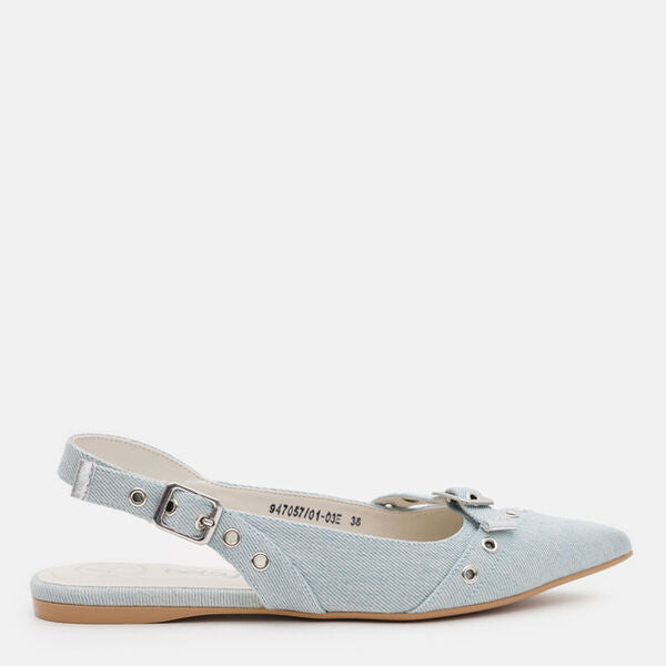 Blue Denim Slingback Flat with Bow Detail