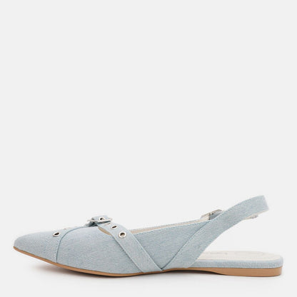 Blue Denim Slingback Flat with Bow Detail