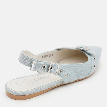 Blue Denim Slingback Flat with Bow Detail