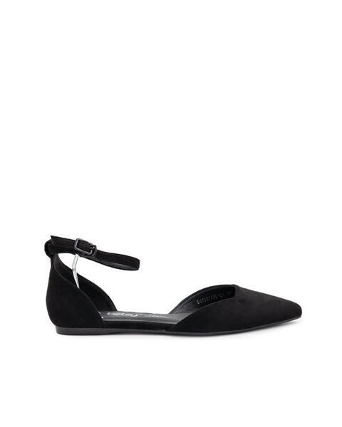 Black Suede Flats with Ankle Strap