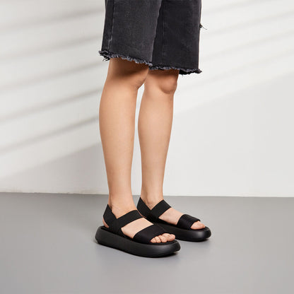 Black Elastic Strap Sandals with Thick Platform Sole