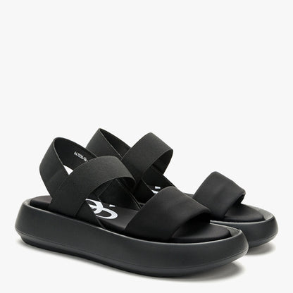 Black Elastic Strap Sandals with Thick Platform Sole
