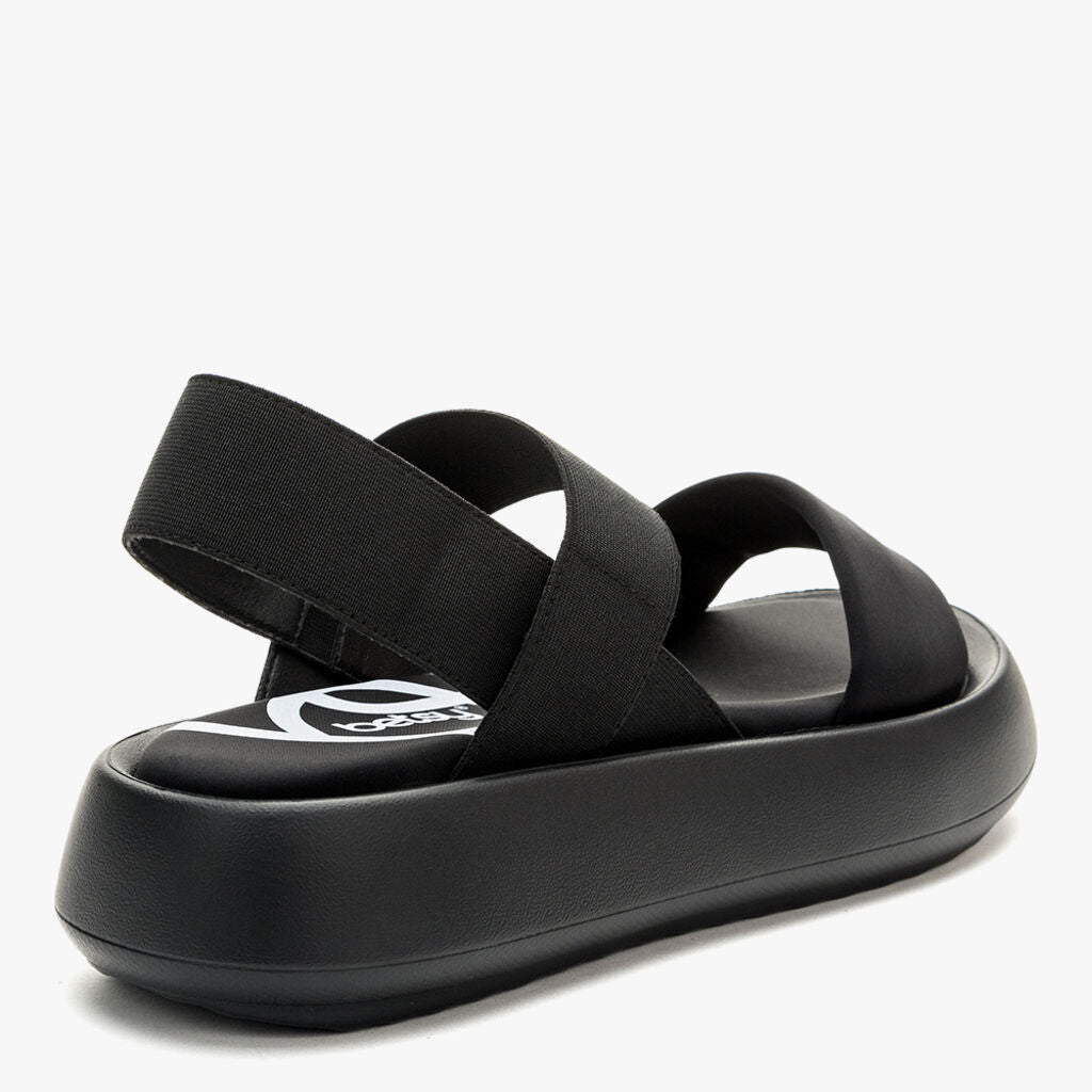 Black Elastic Strap Sandals with Thick Platform Sole