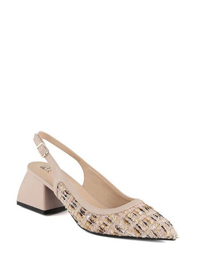 Neutral Textured Slingback Pump with Block Heel