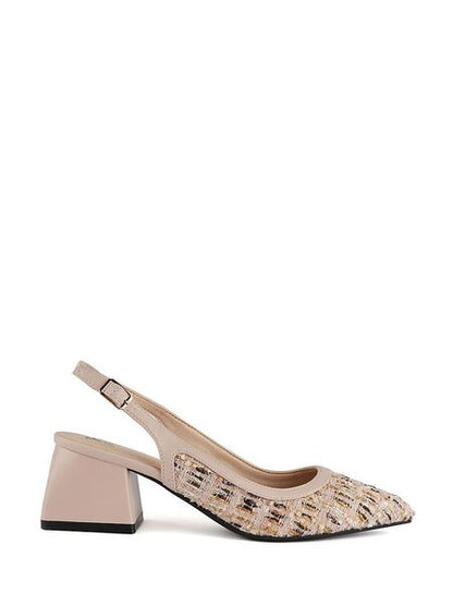 Neutral Textured Slingback Pump with Block Heel