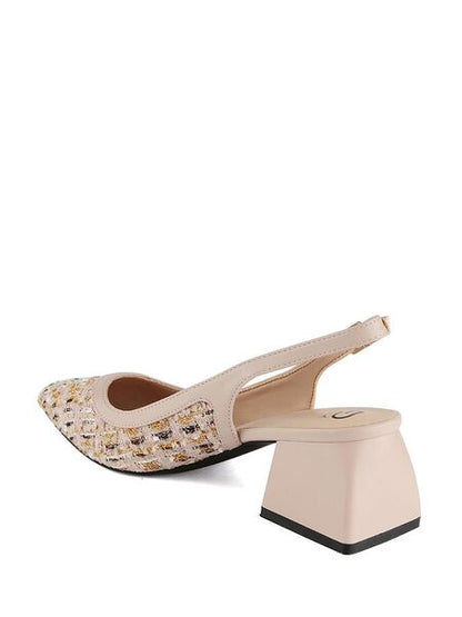 Neutral Textured Slingback Pump with Block Heel