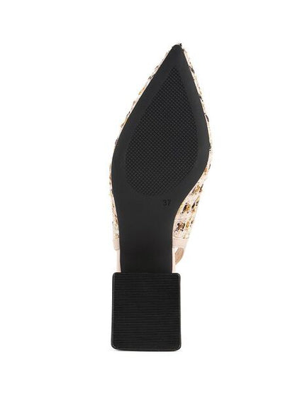 Neutral Textured Slingback Pump with Block Heel