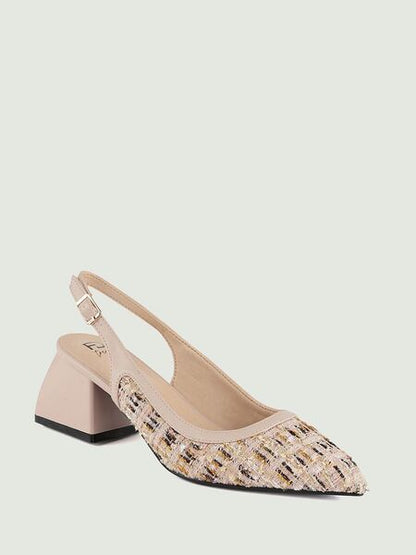 Neutral Textured Slingback Pump with Block Heel