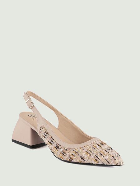 Neutral Textured Slingback Pump with Block Heel