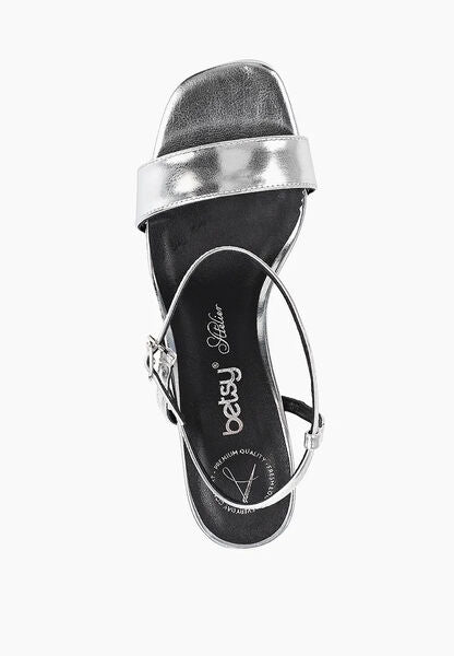 Silver Metallic Heeled Sandal with Ankle Strap