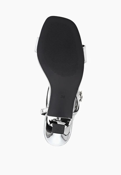 Silver Metallic Heeled Sandal with Ankle Strap