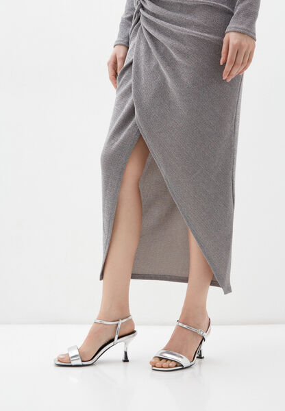 Silver Metallic Heeled Sandal with Ankle Strap