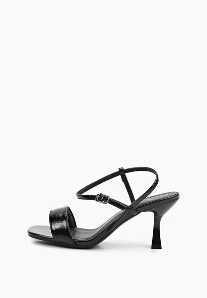 Black Strappy Heeled Sandals with Buckle Detail
