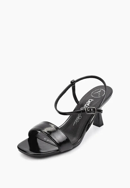 Black Strappy Heeled Sandals with Buckle Detail
