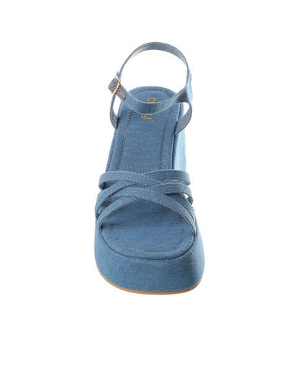 Blue Denim Platform Sandals with Crisscross Straps