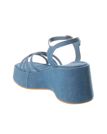 Blue Denim Platform Sandals with Crisscross Straps