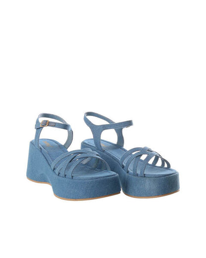 Blue Denim Platform Sandals with Crisscross Straps