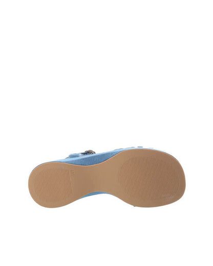 Blue Denim Platform Sandals with Crisscross Straps