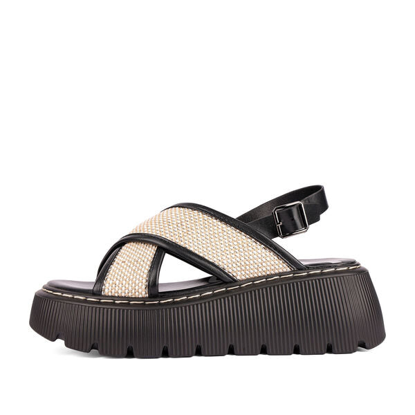 Black Woven Platform Sandals with Adjustable Buckle