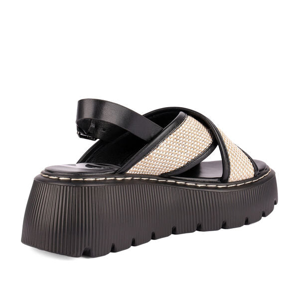 Black Woven Platform Sandals with Adjustable Buckle
