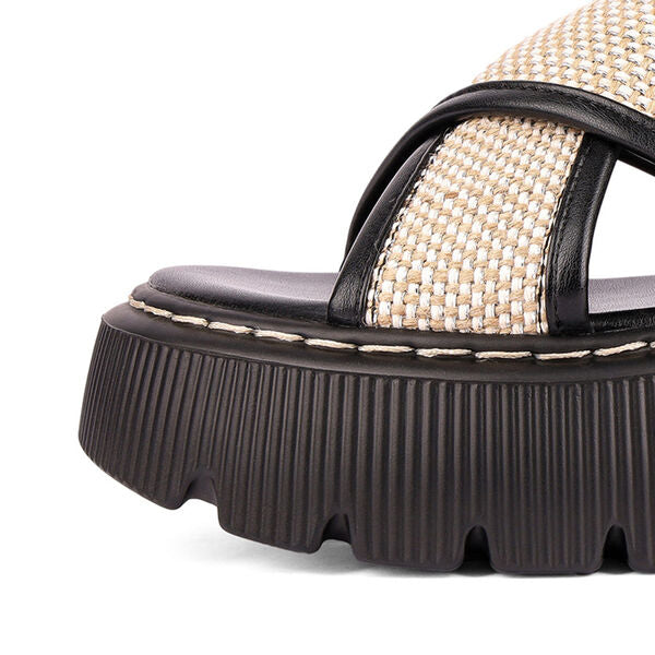 Black Woven Platform Sandals with Adjustable Buckle