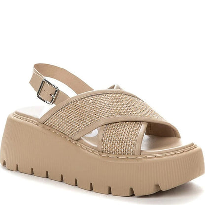 Neutral Woven Platform Sandal with Adjustable Strap