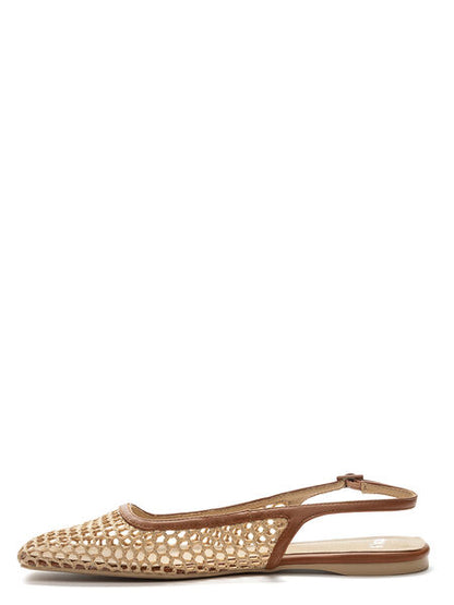 Natural Mesh Slingback Flats with Open Weave Design