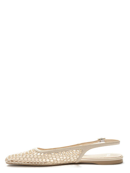 Beige Woven Slingback Flats