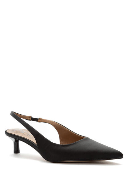 Black Satin Slingback Kitten Heel Pump