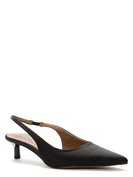 Black Satin Slingback Kitten Heel Pump